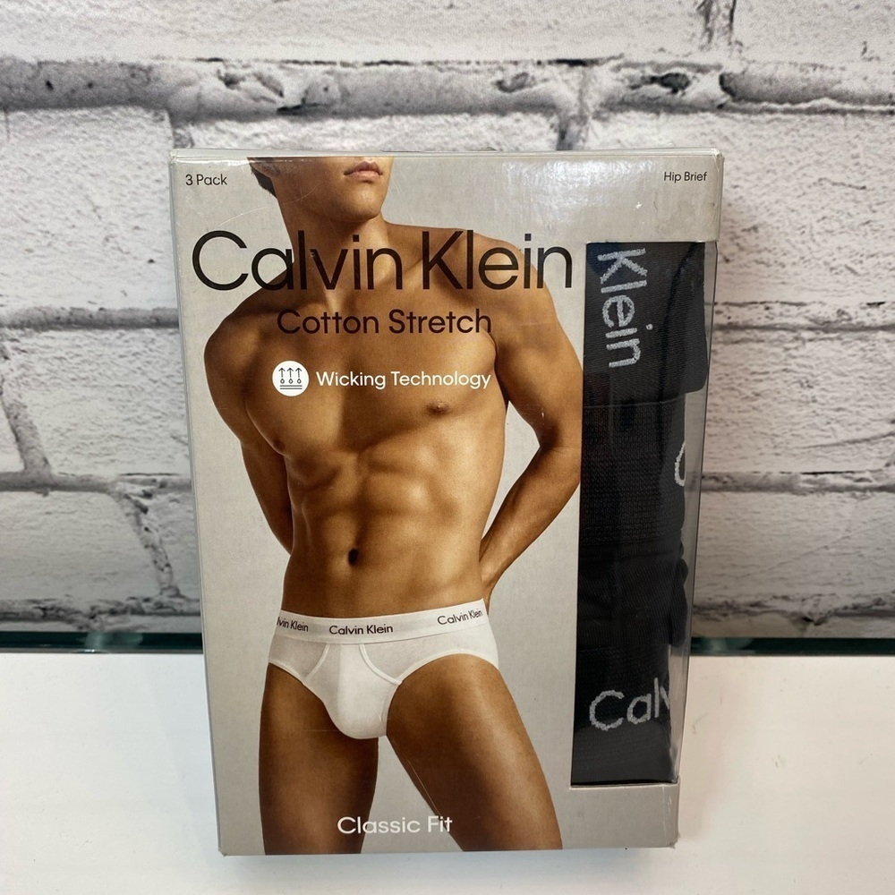 Calvin Klein Mens Cotton Stretch Black Briefs 3 Pack Size XL Underwear Open Box